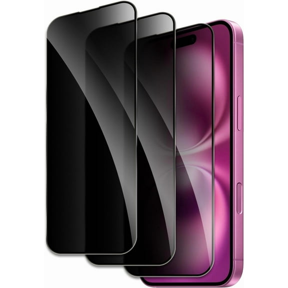 Privacy Screen Protector for iPhone 16 Plus, Shatterproof Tempered Glass Accessories, Anti Spy Tempered Glass Film, Case Friendly Ultra Resistant 9H Hardness Anti-Glare HD Black -3 Pack