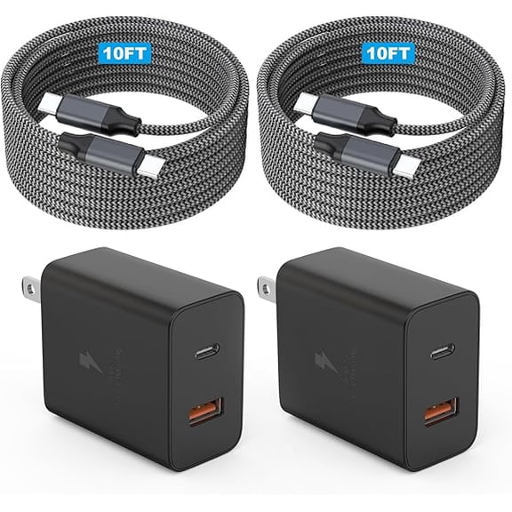 Eryueer Extra Long 10Foot 45W Samsung USB C Fast Charger Block Dual Port PD Power Adapter Fast Charging Block,2Pack 10FT Type C Super Quick Charging Cord Compatible with Samsung Galaxy S25