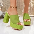 thumbnail image 6 of Women's Ribbed Knit Platform Mules, Trendy Open Toe Chunky Heel Slides, Comfortable Solid Color Slip On Heels for Summer, Plus Size Available for Wide Feet, Fashionable Outdoor Dress Shoes, 6 of 10