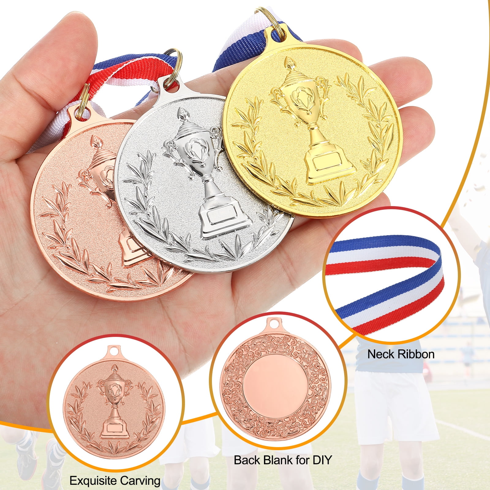 Uxcell 2 Inch Bronze Award Medals Metal Winner Medals with Neck Ribbon Trophy Style for Team Sports Games Party Favors 18 Pieces