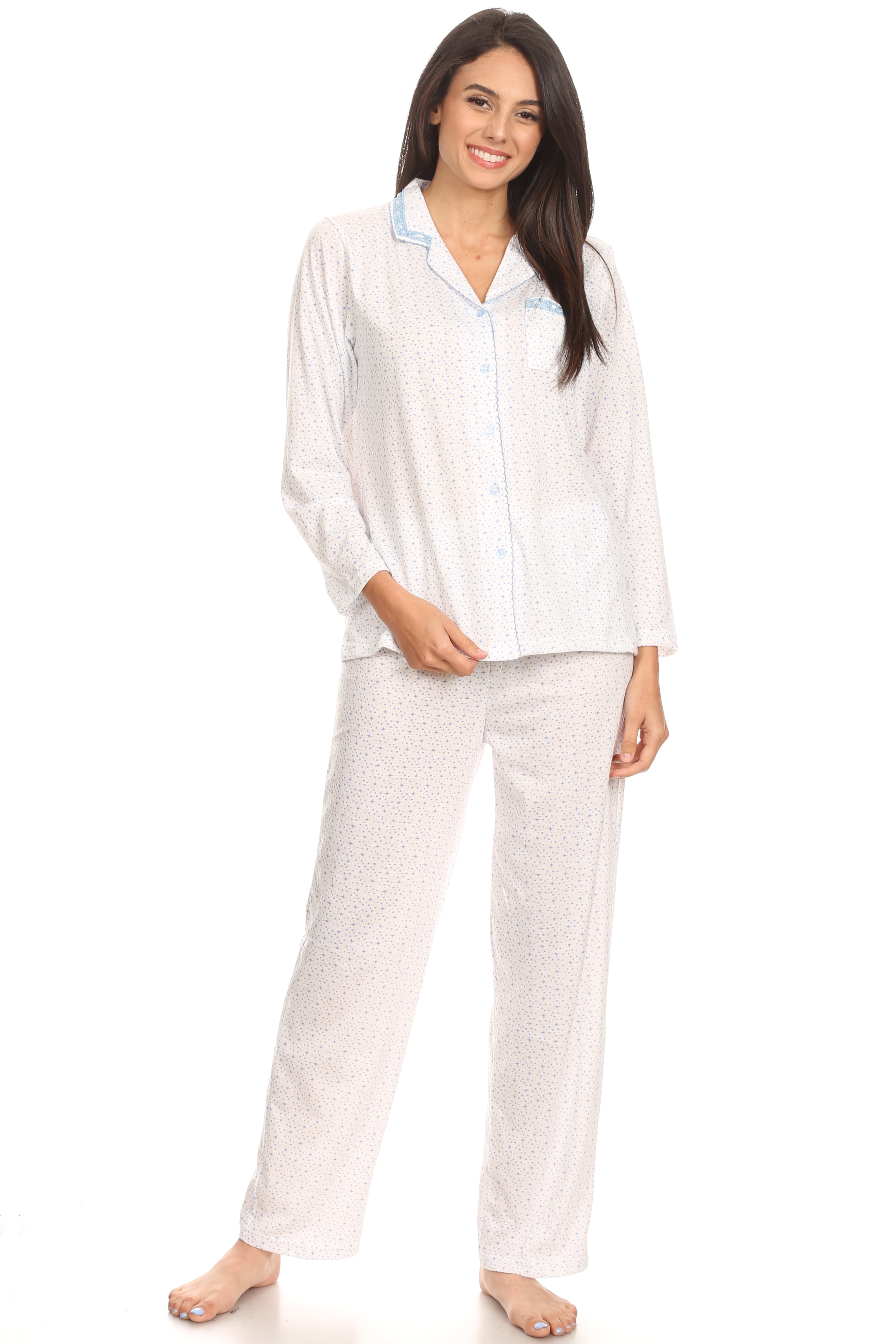Ladies Checked Pyjamas Cotton Flannette Jersey PJ Set Warm Nighwear Size 8-22 