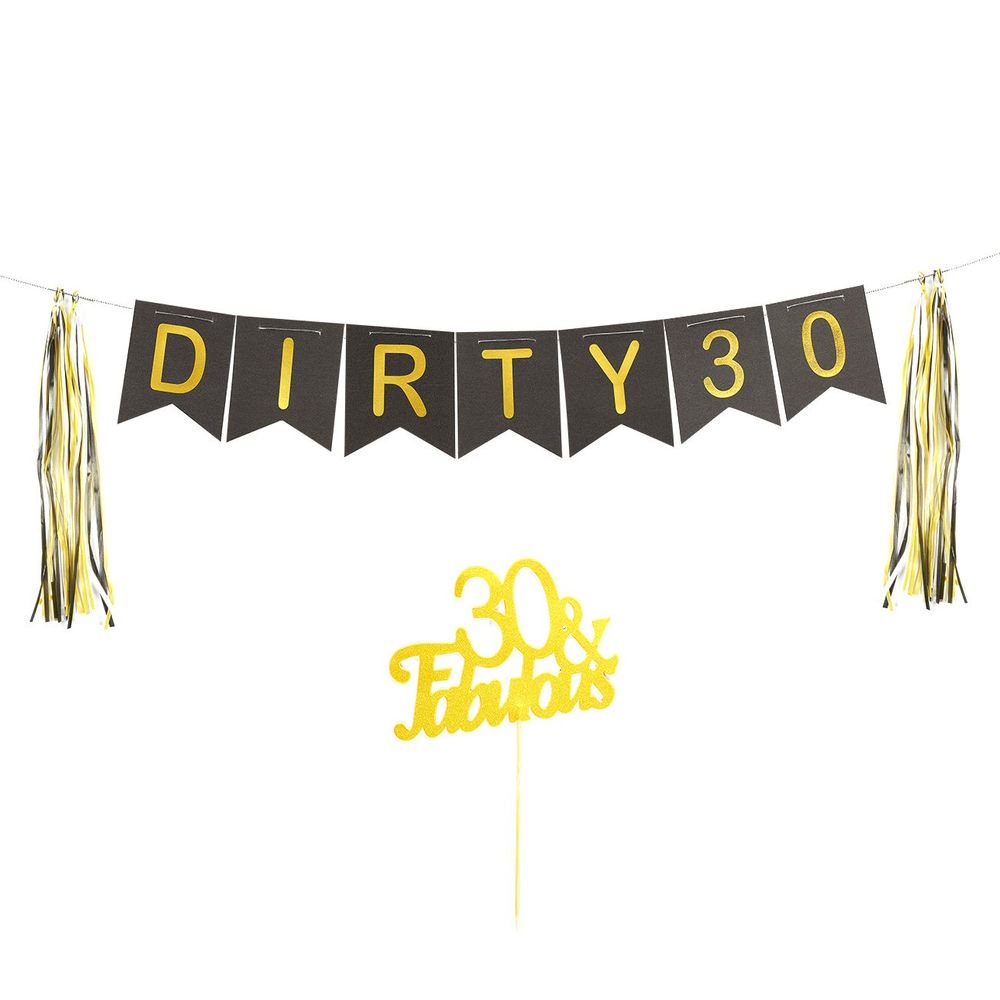 30th Birthday Banner And Cake Topper Dirty 30 Funny Birthday