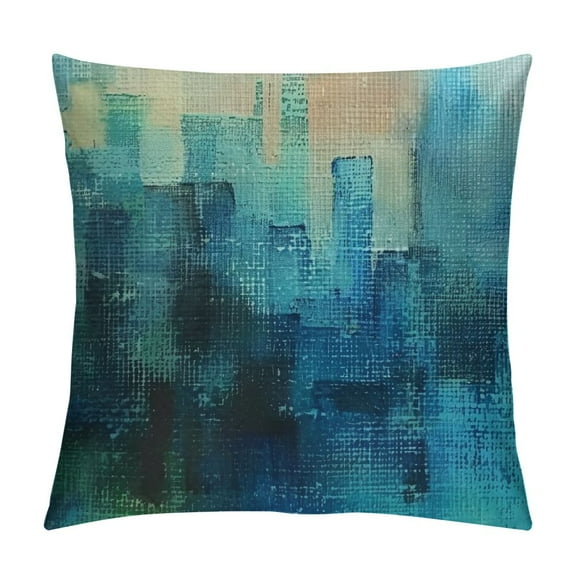 Creowell Turquoise Grey Art Painting Throw Pillow Covers ,Teal Painting  Cushion Cases Decorative Pillow Cases for Couch Sofa Bedroom White