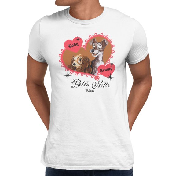 Disney Lady and the Tramp Valentine's Bella Notte Men's T Shirt (White, S-XXXL)