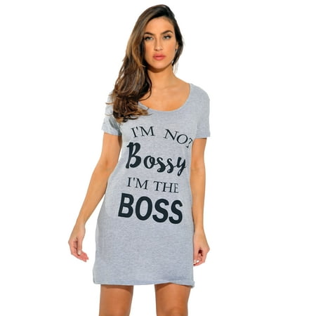 

Just Love Comfortable Sleep Dress Shirt for Women - Ideal for Sleeping and Lounging in Dorms (Grey - I m Not Bossy Small)