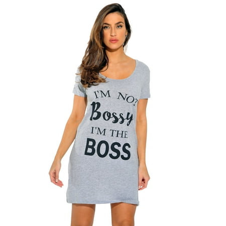 

Just Love Comfortable Sleep Dress Shirt for Women - Ideal for Sleeping and Lounging in Dorms (Grey - I m Not Bossy 3X)