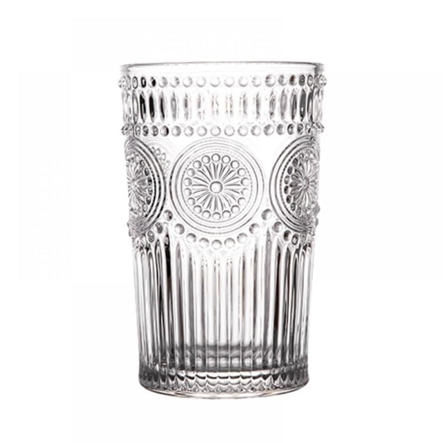 HLONK Romantic Embossed Water Glass Premium Glass Set For Refreshments Soda & Beverages Perfect For Dinner Parties Bars & Restaurants