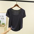 thumbnail image 1 of Simple T-Shirts Modal Col Carré Manches Courtes Été Femmes T-shirt Base Couleur Unie Tee Tops arc Ourlet Tous match Top FJH, 1 of 7