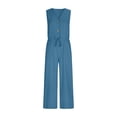 thumbnail image 5 of QATAINLAV Summer Rompers for Women Sleeveless Adjustable Strap Onesies Shorts Cotton Casual Wide Jumpsuits with Pockets Blue M, 5 of 7