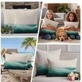 thumbnail image 4 of Teal Beige Ombre Outdoor Pillow Covers 24x24 Set of 2, Waterproof Patio Throw Pillowcase Protectors, Minimalist Ocean Waves Linen Square Decorative Pillow Shams Cushion Covers for Seat Bed Couch Sofa, 4 of 8