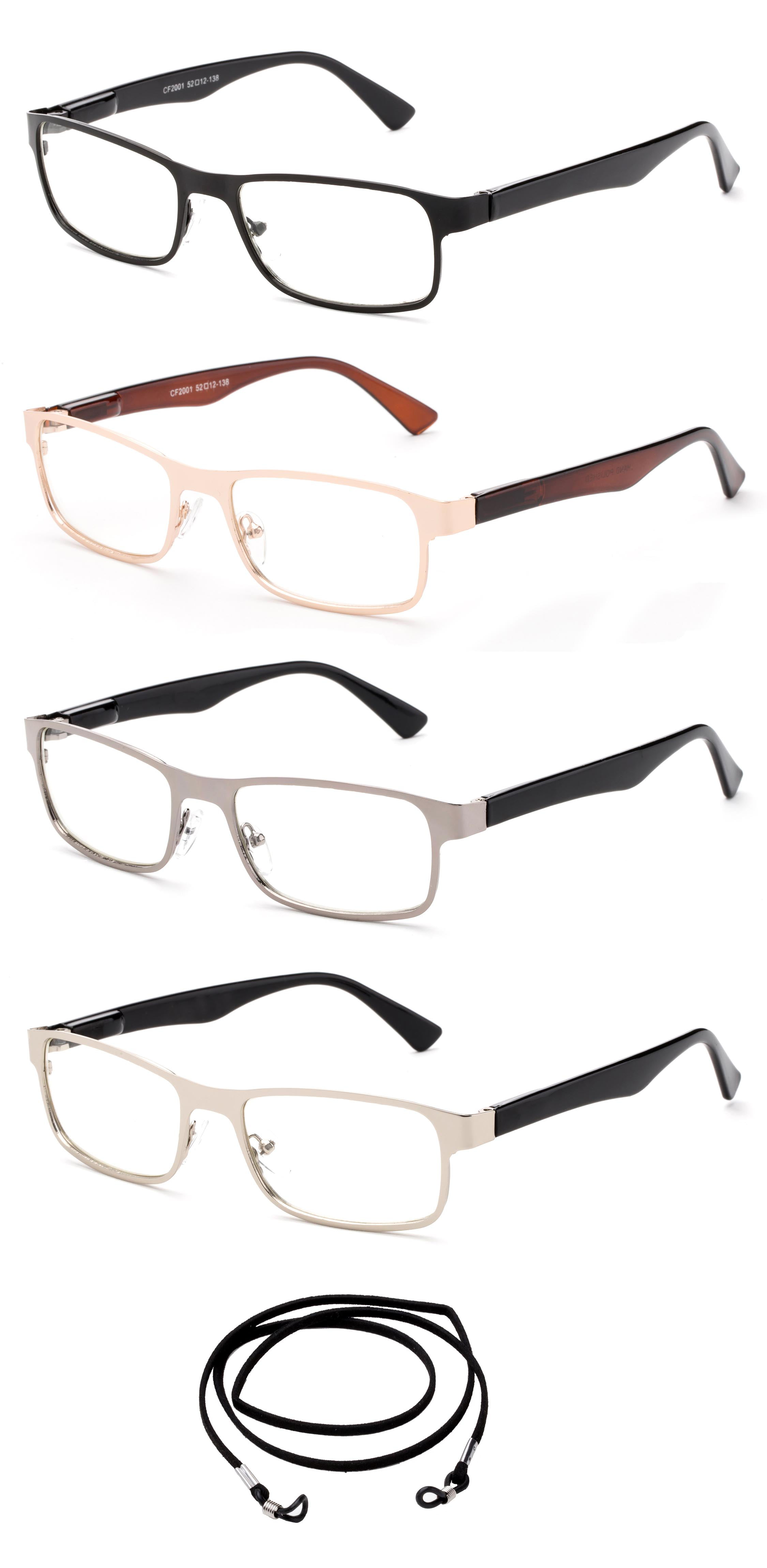 4 Pairs Newbee Fashion Ultaz Slim Fit Squared Spring Hinge Premium Reading Glasses With