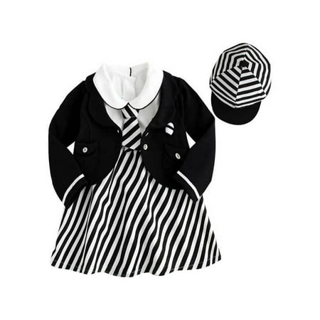 StylesILove Cute Baby Girl 4-PC Set Sailor Costume Striped Outfit (2-3 Years)