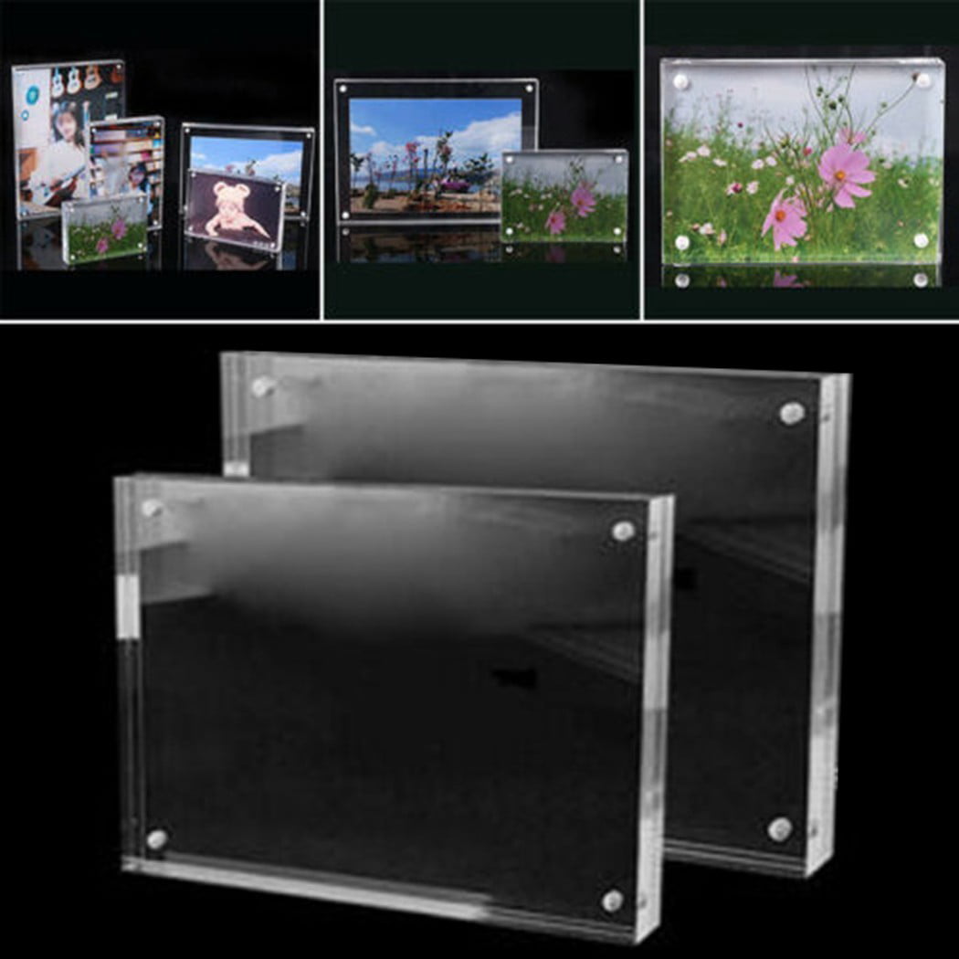 Details about   Transparent Photo Frame Clear View Both Sided Magnetic Acrylic Block Picture 