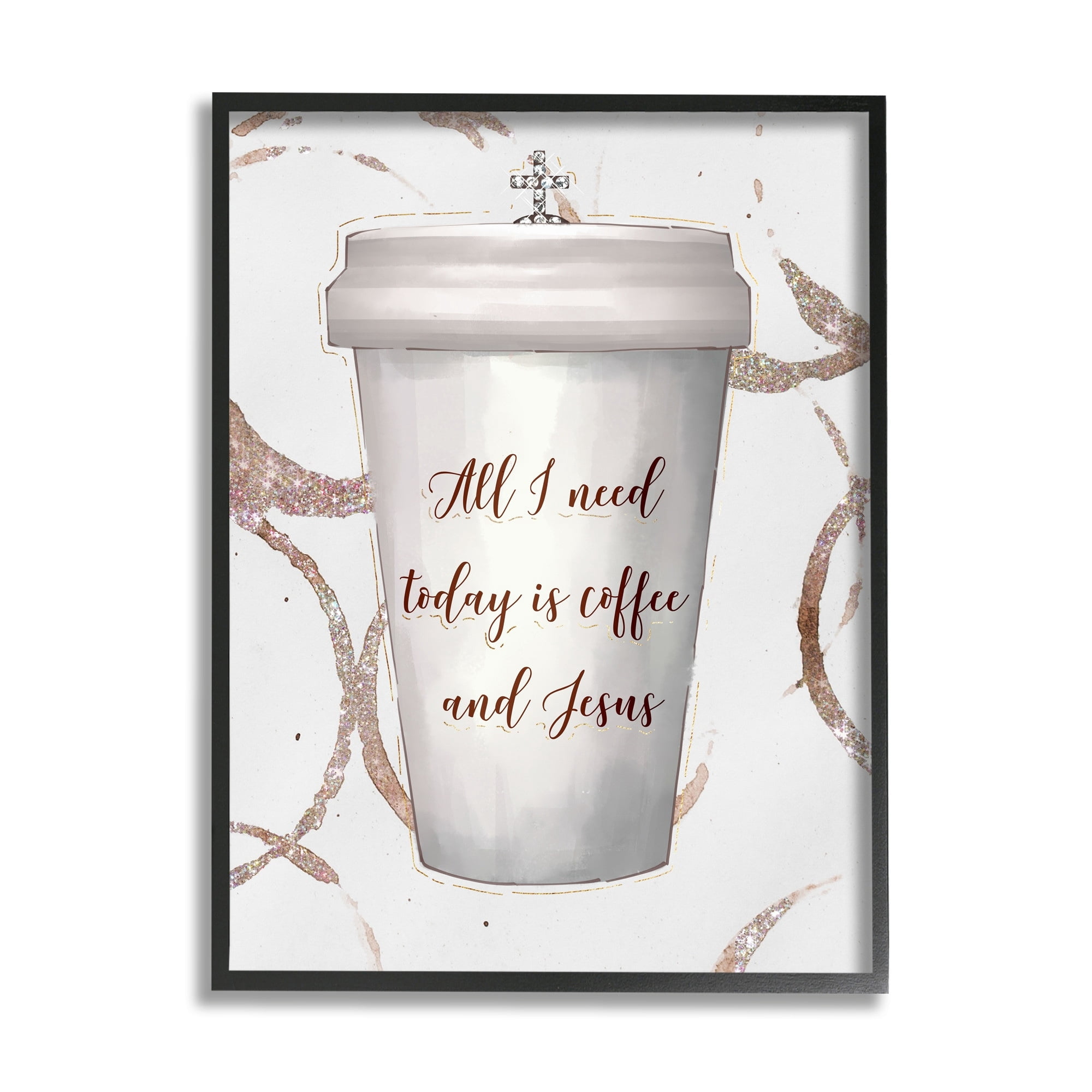 Stupell Coffee and Jesus Phrase Faith Based Drink Framed Wall Art 16 x 20 Grey