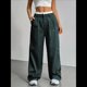 thumbnail image 5 of Pantalones Anchos y Holgados para Mujer, Estilo Palazzo Harén, Informales, A Rayas, con Cintura Elástica y Bolsillos Verde Oscuro XXL, 5 of 7