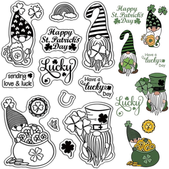 Gnome Rubber Stamp Happy Lucky Day Transparent Clear Stamps Silicone Seals for DIY Scrapbooking Photo Album Decorative Cards Making Journal Decoration for DIY
