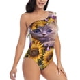 thumbnail image 3 of Honeii Daisy Sunflower Lazy Cat for women's one-piece swimsuit featuring a chic one-shoulder design experience elegance and style in the water-X-Large, 3 of 6