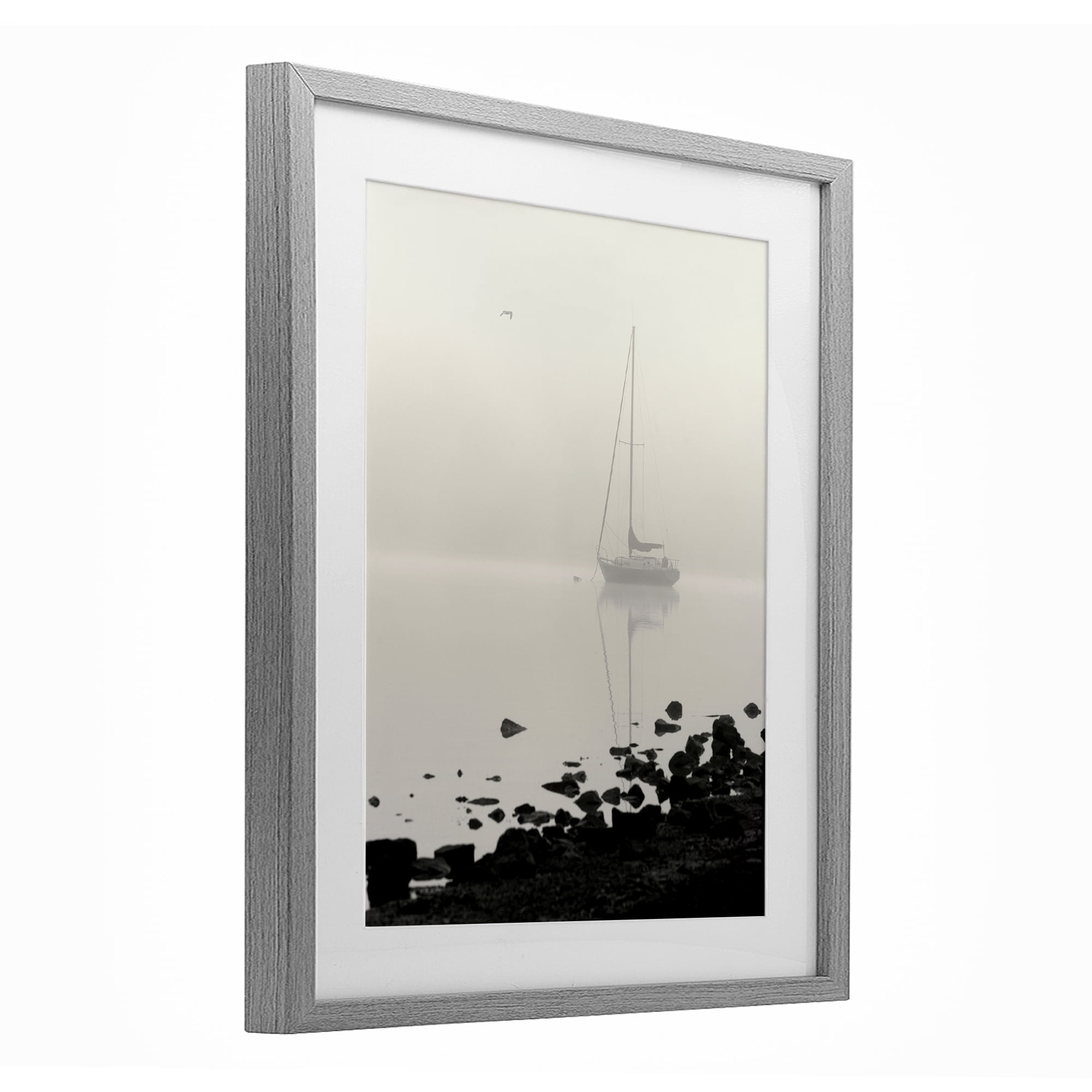 Stupell Industries Moored In Fog Gray Framed Print Under Glass, design by Nicholas Bell