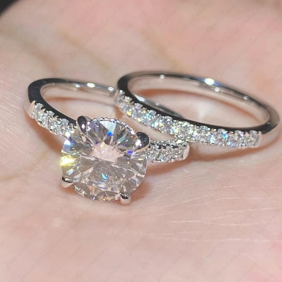 Forever Jewels 3Ct Round Moissanite Womens Wedding Bridal Ring Set 14K White Gold Plated