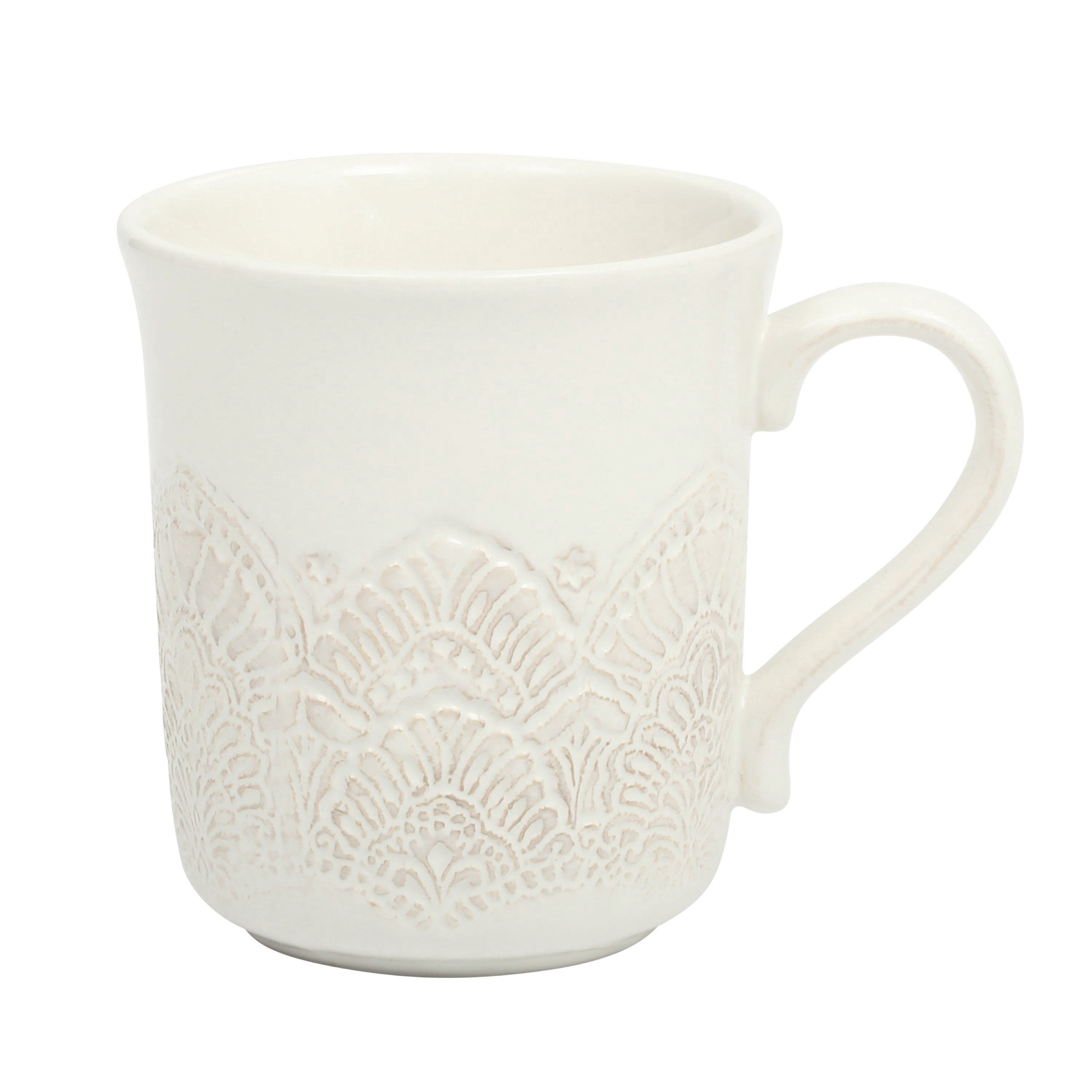 The Pioneer Woman Vintage Lace Ceramic Mug Set, Linen, 4-Pack