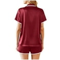 thumbnail image 5 of BLTIBY Women Pajamas Set Button Down Sleepwear Solid Colour Short Sleeve Nightwear with Shorts Soft Pjs Set Fashion Comfortable Homewear with Pockets Wine XXL, 5 of 8