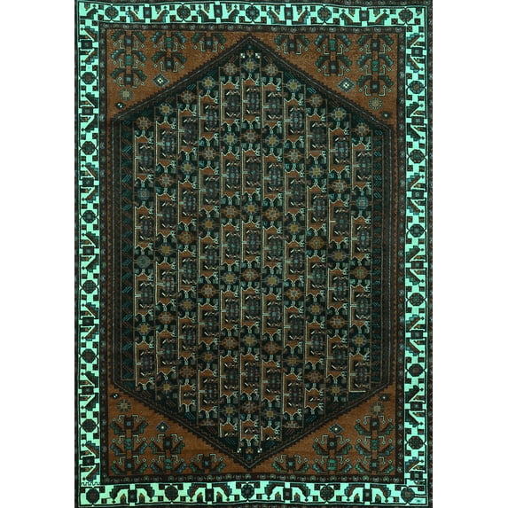 Ahgly Company Machine Washable Indoor Rectangle Persian Turquoise Blue Traditional Area Rugs, 6' x 9'
