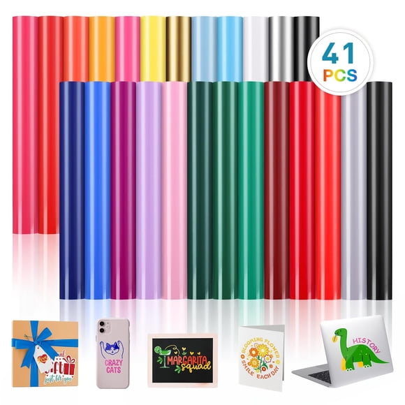 RAMSPIT Vinil Adhesivo Permanente para Máquina Cricut,42 Hojas Vinilo Adhesivo Brillante,Impermeable,12x12 Pulgadas Vinilo Adhesivo Cricut para decoraciones de fiestas,calcomanía