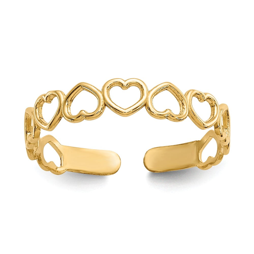 Real 14kt Yellow Gold Open Hearts Toe Ring; for Adults and Teens; for Women and Men