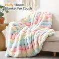 thumbnail image 4 of Faux Fur Throw Blanket for Couch Rabbit Fleece - Rainbow Fluffy Blanket for Sofa Bedroom Living Room, Cozy Soft Plush Luxury Thick Winter Fuzzy Comfy Bubble Blanket - 17.7" x 17.7", 4 of 9