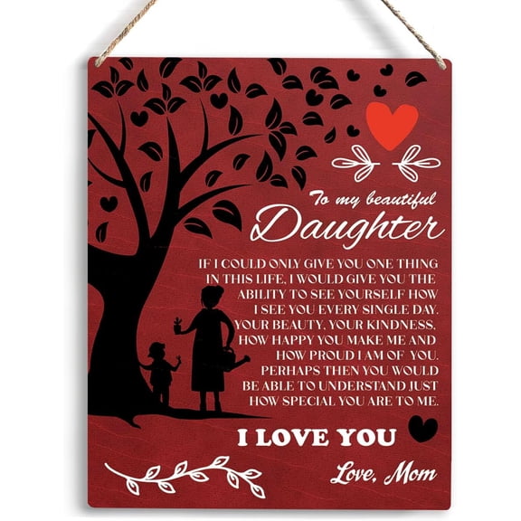 Inspirational Daughter Gift from Mom To My Beautiful Daughter Wooden Hanging Sign Sunflower Art Home Bedroom Girls Room Decor Daughter Gifts Christmas Birthday Gifts for Daughter 8x10 Inch