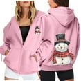 thumbnail image 2 of Fiaer Christmas Hoodie for Women Oversized Full Zip up Snowman Graphic Xmas Hooded Jackets Drawstring Sweatshirts Long Sleeve Relax Fit Pocket Tops Pink M, 2 of 5