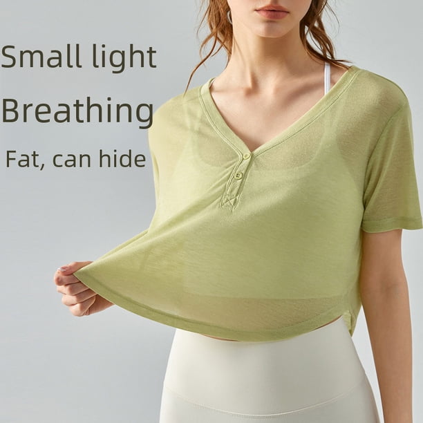 Blusa de verano para yoga, fina, transpirable, deportiva, de manga corta, ajustada, para fitness, camiseta de yoga