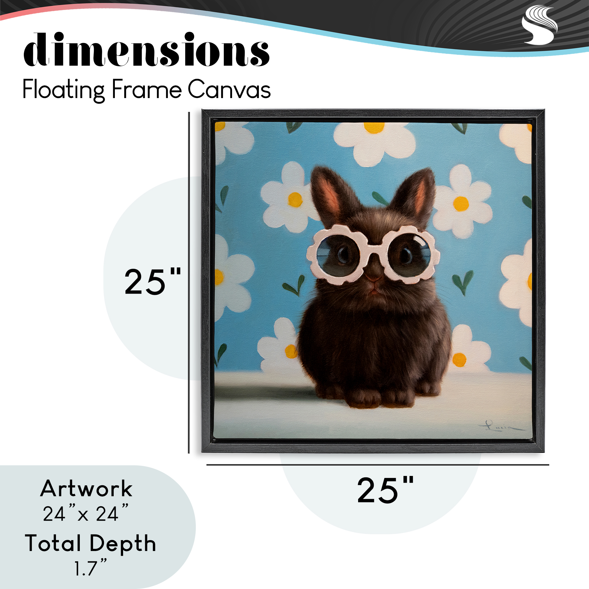 Flower Child Bunny Black Framed Floater Canvas Wall Art, design by Lucia Heffernan