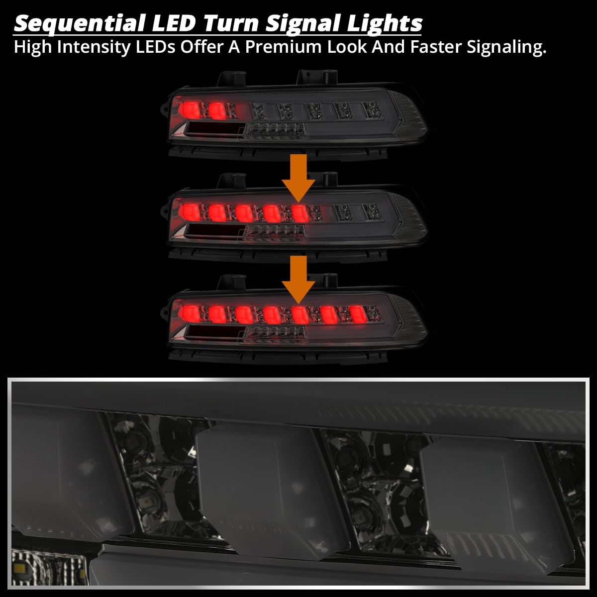 Spec-D Tuning Smoke Full LED Tail Lights w/ Sequential Turn Signals Compatible with 2014-2015 Chevy Camaro, Left + Right Pair Assembly