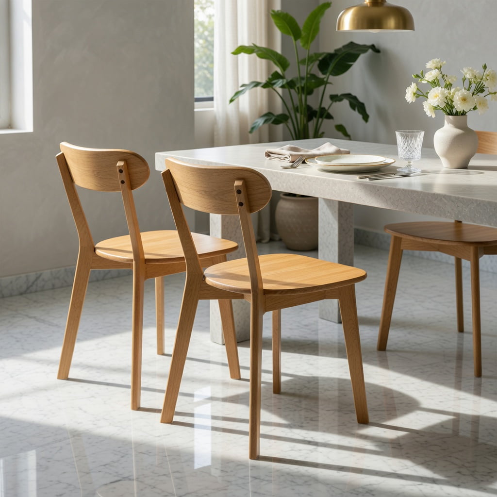 Hommoo Mid Century Modern Solid Wood Dining Chairs Set of 2, Ergonomic Curved Back, Adjustable Leveling Feet, for Dining Room, Kitchen & Living Room, Natural Wood