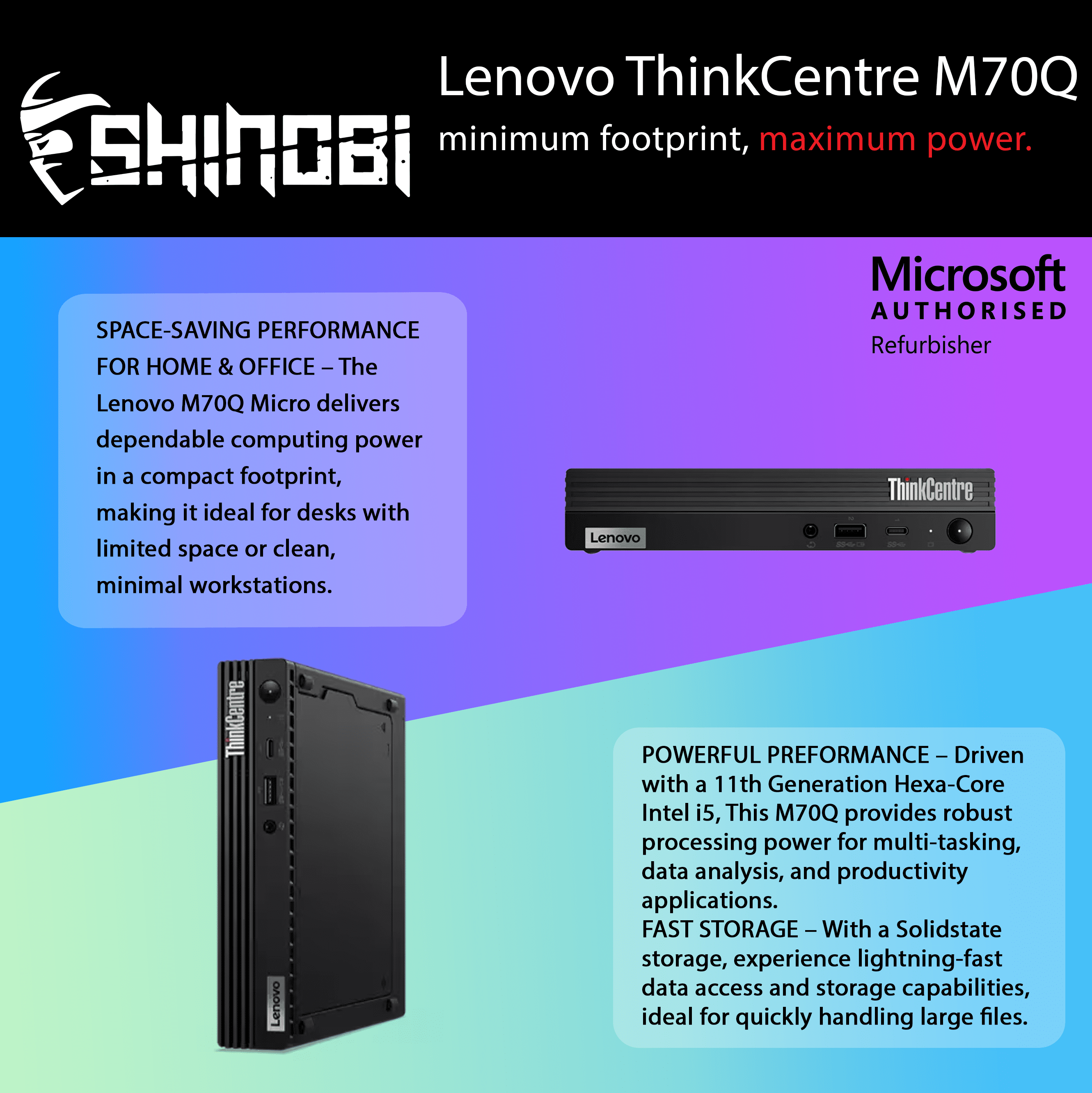 Restored Lenovo ThinkCentre M70Q Gen 2 Mini PC | Intel Core i5-11500T | 16GB RAM | 512GB NVME | Wi-Fi+ BT | Windows 11 Pro | Mini Desktop Computer (Refurbished)