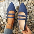 thumbnail image 3 of Rokment Womens Ballet Flat Dressy Shoes Fashion Casual Double Buckles Suede Pointed Toe Mary Jane Walking Dress Loafers for Bride Wedding Blue Size 7, 3 of 6