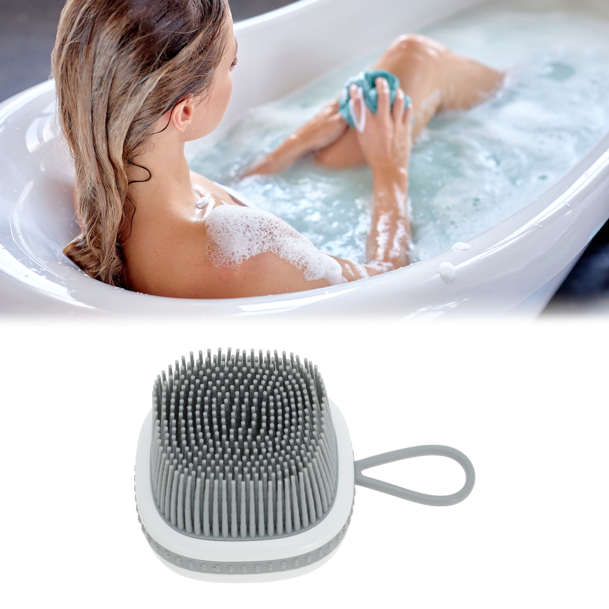 Unique Bargains Rectangular Bath Brush Shower Brush Gray