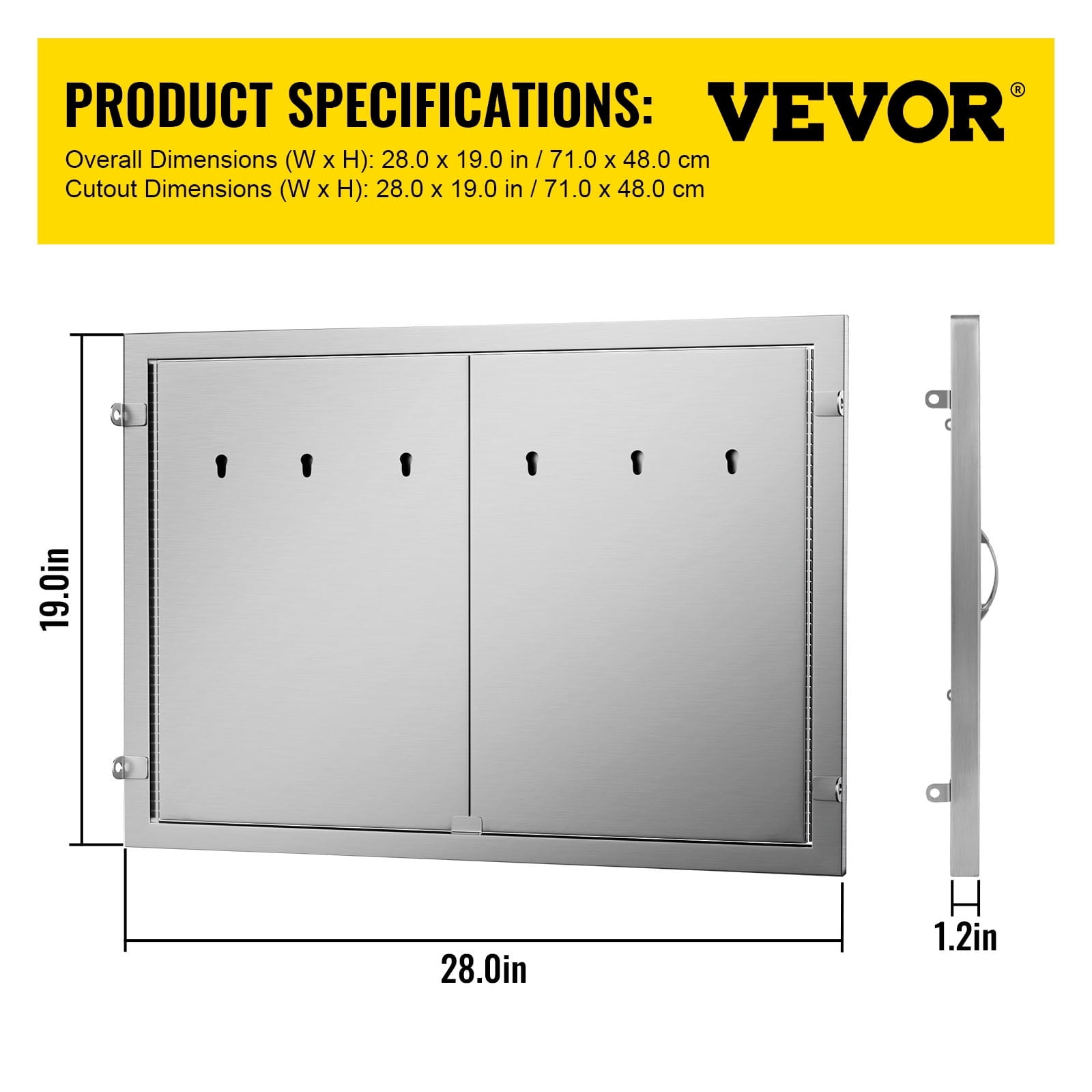 VEVOR BBQ Access Door, Double BBQ Door, Stainless Steel, 28W X 19H inch, 1 unit