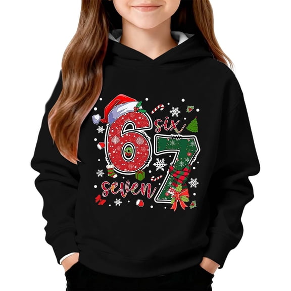 67 Christmas Graphic Hooded Sweatshirt Soft Pullover Fleece Jacket With Print For Boys And Girls Casual Playwear
