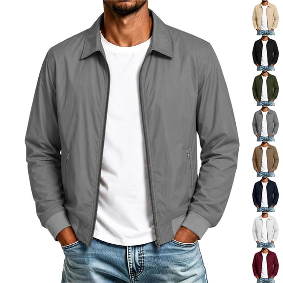 LODIENY Men Lightweight Windbreaker Full Zip Up Collared Jackets Classic Fit Casual Coat with Zipper Pockets Black L