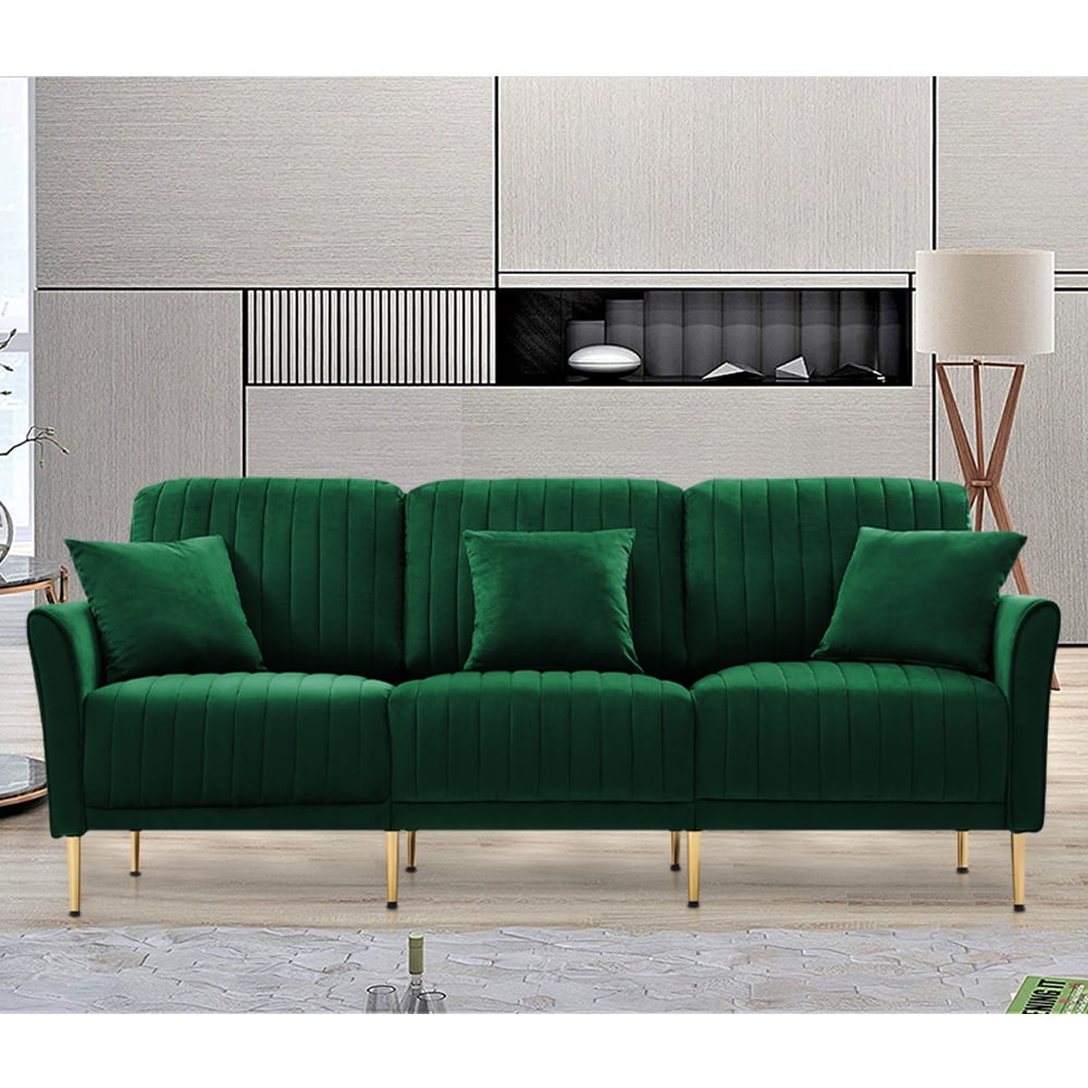 Buy Green Velvet Sofa, Modern Upholstered Sofa Couch, 82L 3 Seater Sofa