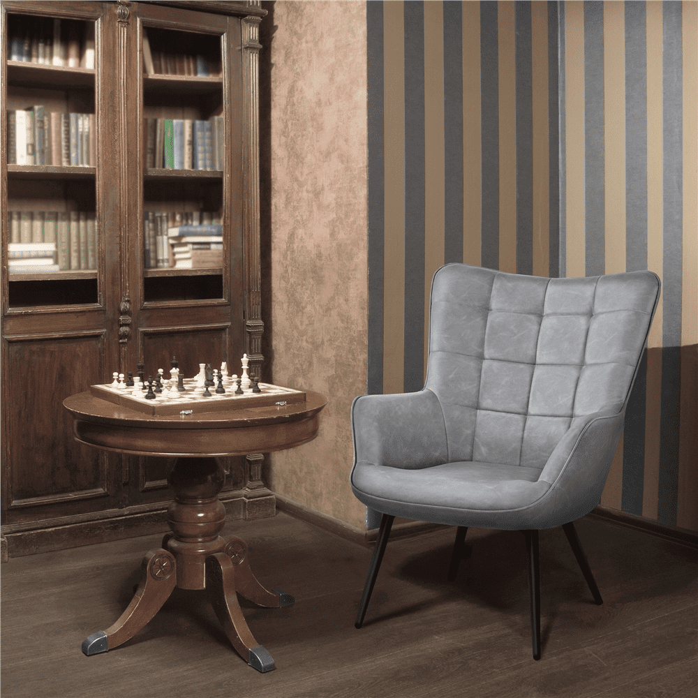 Alden Design Mid-Century Modern Faux Leather Wingback Accent Chair, Set of 2, Gray