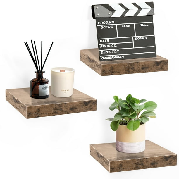 Sorbus Estante Flotante Cuadrado: 3 Estantes Pequeños con Soportes Invisibles para Sala, Recámara, Baño, Hogar y Cocina. Estante de Pared de 23 Cm para Fotos y Trofeos.