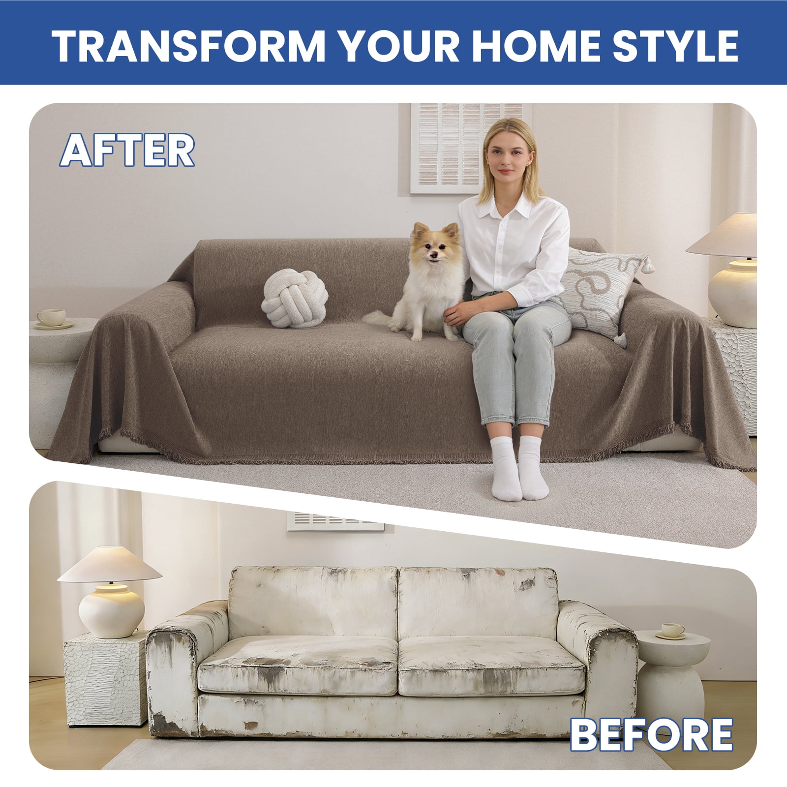 JIATER Sofa Cover Slipcover Couch Cover Durable Furniture Protector for Pets Home Decor 71"x134" Coffee