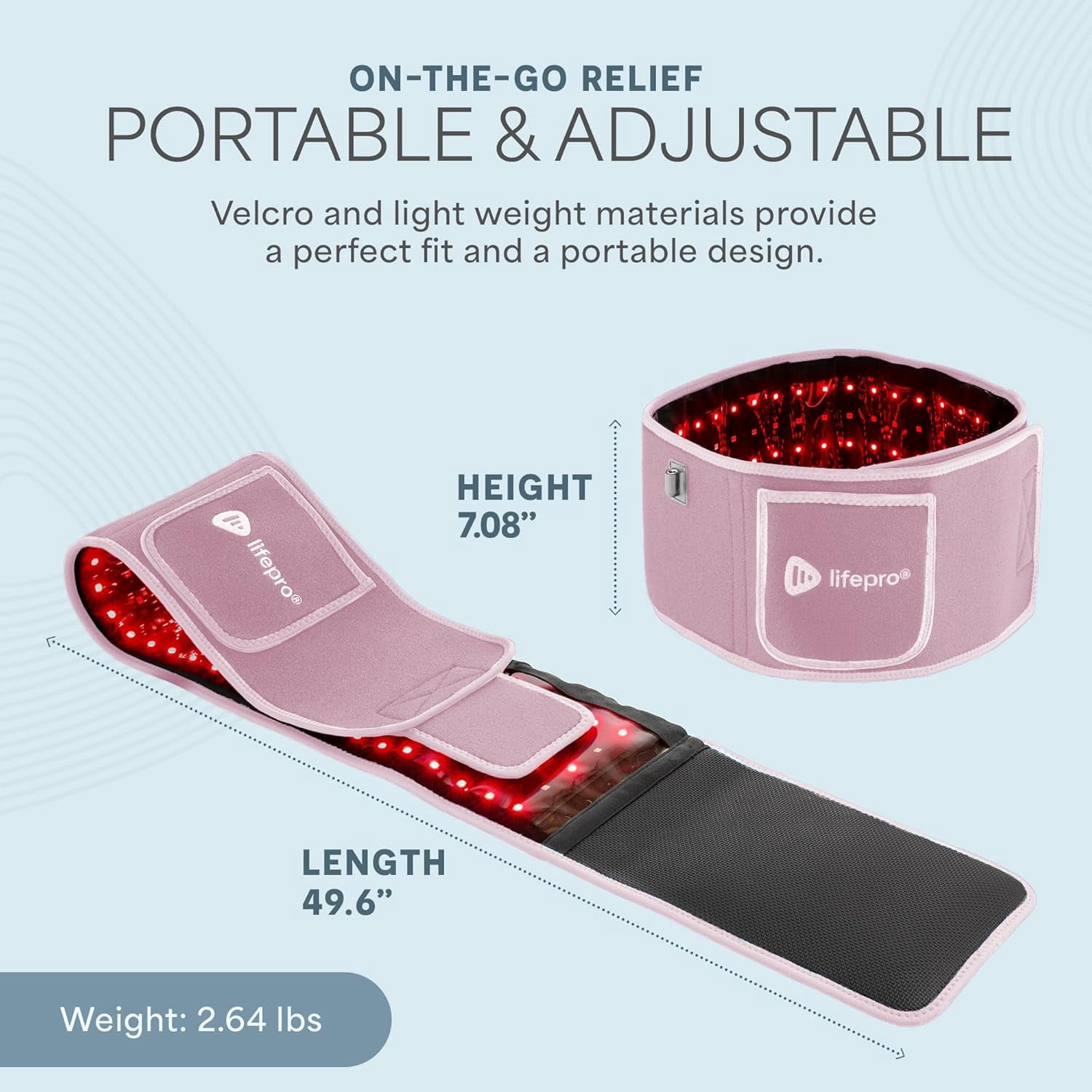 LifePro Red Light Lamp Belt – Portable Infrared & Near Infrared LED Wrap 660nm & 850nm – Pink