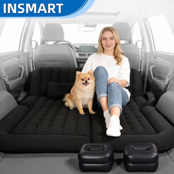 INSMART Car Air Mattress, Back Seat Bed with 2 Pillows, Portable Inflatable Travel Bed with Pump, Thickened Blow Up Mattress for SUV Trunk, Travel, Camping