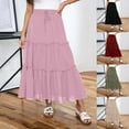 thumbnail image 5 of Dvprdro Summer Boho Flowy Long Skirts for Women Casual Fashion Solid Drawstring Elastic Waist Maxi Skirt Wine Sizes L, 5 of 5