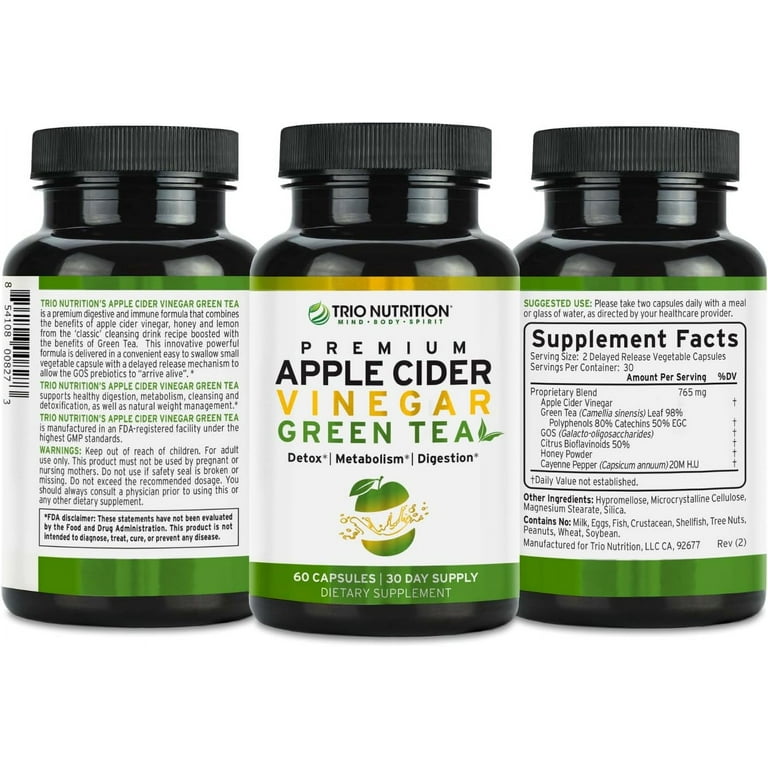 Trio Nutrition Apple Cider Vinegar Capsules with Green Tea | Maximum  Strength Immune Support Booster Formula | Raw & Fresh Natural Apple Cider  Vinegar