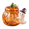 thumbnail image 2 of Halloween Glass Candy Jar with Ghost Ornament, Clear Glass Pumpkin Shape Container with Carved Details and Green Lid for Storing Candy Treats Party Favors Decorative Display Seasonal Decoration, 2 of 6